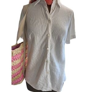 Irish‎ linen short sl blouse tailored Talbots elegant classic preppy MED